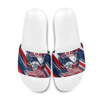 USA World Football Slide Sandals One Team One Goal - Patriotic Bald Eagle Mascot Soccer