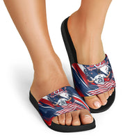 USA World Football Slide Sandals One Team One Goal - Patriotic Bald Eagle Mascot Soccer