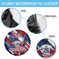 USA World Football Spare Tire Cover One Team One Goal - Patriotic Bald Eagle Mascot Soccer