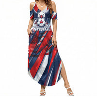 USA World Football Summer Maxi Dress One Team One Goal - Patriotic Bald Eagle Mascot Soccer
