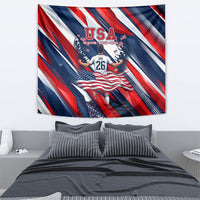 USA World Football Tapestry One Team One Goal - Patriotic Bald Eagle Mascot Soccer