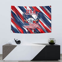 USA World Football Tapestry One Team One Goal - Patriotic Bald Eagle Mascot Soccer