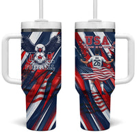 USA World Football Tumbler With Handle One Team One Goal - Patriotic Bald Eagle Mascot Soccer