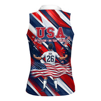 USA World Football Women Sleeveless Polo Shirt One Team One Goal - Patriotic Bald Eagle Mascot Soccer