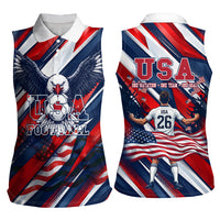 USA World Football Women Sleeveless Polo Shirt One Team One Goal - Patriotic Bald Eagle Mascot Soccer