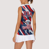 USA World Football Women Sleeveless Polo Shirt One Team One Goal - Patriotic Bald Eagle Mascot Soccer