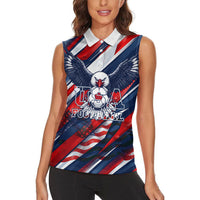 USA World Football Women Sleeveless Polo Shirt One Team One Goal - Patriotic Bald Eagle Mascot Soccer