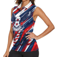 USA World Football Women Sleeveless Polo Shirt One Team One Goal - Patriotic Bald Eagle Mascot Soccer