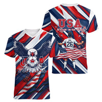 USA World Football Women V-Neck T-Shirt One Team One Goal - Patriotic Bald Eagle Mascot Soccer