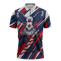 USA World Football Zipper Polo Shirt One Team One Goal - Patriotic Bald Eagle Mascot Soccer