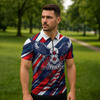 USA World Football Zipper Polo Shirt One Team One Goal - Patriotic Bald Eagle Mascot Soccer