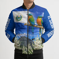 El Salvador Torogoz Bird Bomber Puffer Jacket Divine Savior Monument Volcano Flor De Izote Art