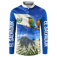 El Salvador Torogoz Bird Button Sweatshirt Divine Savior Monument Volcano Flor De Izote Art