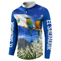 El Salvador Torogoz Bird Button Sweatshirt Divine Savior Monument Volcano Flor De Izote Art