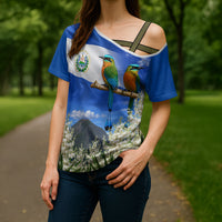 El Salvador Torogoz Bird Cross Shoulder Shirt Divine Savior Monument Volcano Flor De Izote Art