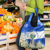El Salvador Torogoz Bird Grocery Bag Divine Savior Monument Volcano Flor De Izote Art