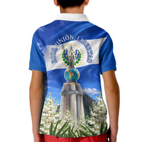 El Salvador Torogoz Bird Kid Polo Shirt Divine Savior Monument Volcano Flor De Izote Art