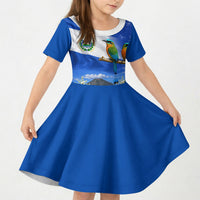 El Salvador Torogoz Bird Kid Short Sleeve Dress Divine Savior Monument Volcano Flor De Izote Art