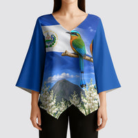 El Salvador Torogoz Bird Kimono Sleeve Blouse Divine Savior Monument Volcano Flor De Izote Art