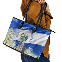El Salvador Torogoz Bird Leather Tote Bag Divine Savior Monument Volcano Flor De Izote Art