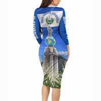 El Salvador Torogoz Bird Long Sleeve Bodycon Dress Divine Savior Monument Volcano Flor De Izote Art