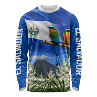El Salvador Torogoz Bird Long Sleeve Shirt Divine Savior Monument Volcano Flor De Izote Art
