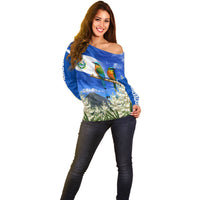 El Salvador Torogoz Bird Off Shoulder Sweater Divine Savior Monument Volcano Flor De Izote Art