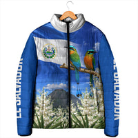 El Salvador Torogoz Bird Padded Jacket Divine Savior Monument Volcano Flor De Izote Art