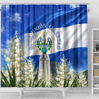 El Salvador Torogoz Bird Shower Curtain Divine Savior Monument Volcano Flor De Izote Art