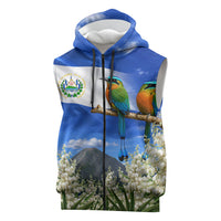 El Salvador Torogoz Bird Sleeveless Zip Hoodie Divine Savior Monument Volcano Flor De Izote Art