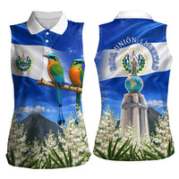 El Salvador Torogoz Bird Women Sleeveless Polo Shirt Divine Savior Monument Volcano Flor De Izote Art
