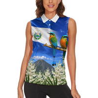 El Salvador Torogoz Bird Women Sleeveless Polo Shirt Divine Savior Monument Volcano Flor De Izote Art