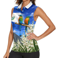 El Salvador Torogoz Bird Women Sleeveless Polo Shirt Divine Savior Monument Volcano Flor De Izote Art