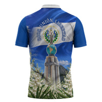 El Salvador Torogoz Bird Zipper Polo Shirt Divine Savior Monument Volcano Flor De Izote Art