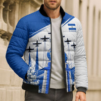 El Salvador Divine Savior Monument Bomber Puffer Jacket Flor De Izote Coat Of Arms Fighter Jets Art