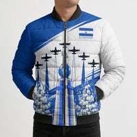 El Salvador Divine Savior Monument Bomber Puffer Jacket Flor De Izote Coat Of Arms Fighter Jets Art