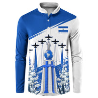 El Salvador Divine Savior Monument Button Sweatshirt Flor De Izote Coat Of Arms Fighter Jets Art