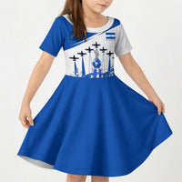El Salvador Divine Savior Monument Kid Short Sleeve Dress Flor De Izote Coat Of Arms Fighter Jets Art