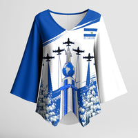 El Salvador Divine Savior Monument Kimono Sleeve Blouse Flor De Izote Coat Of Arms Fighter Jets Art
