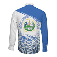 El Salvador Divine Savior Monument Long Sleeve Button Shirt Flor De Izote Coat Of Arms Fighter Jets Art