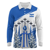El Salvador Divine Savior Monument Long Sleeve Polo Shirt Flor De Izote Coat Of Arms Fighter Jets Art