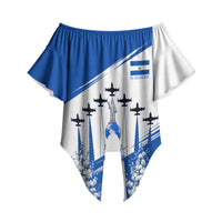 El Salvador Divine Savior Monument Off Shoulder Wrap Waist Top Flor De Izote Coat Of Arms Fighter Jets Art