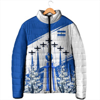 El Salvador Divine Savior Monument Padded Jacket Flor De Izote Coat Of Arms Fighter Jets Art