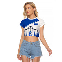 El Salvador Divine Savior Monument Raglan Cropped T Shirt Flor De Izote Coat Of Arms Fighter Jets Art