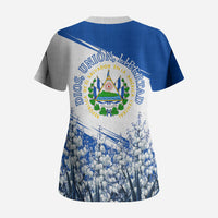 El Salvador Divine Savior Monument Scrub Top Flor De Izote Coat Of Arms Fighter Jets Art
