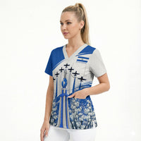 El Salvador Divine Savior Monument Scrub Top Flor De Izote Coat Of Arms Fighter Jets Art