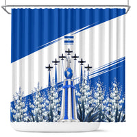 El Salvador Divine Savior Monument Shower Curtain Flor De Izote Coat Of Arms Fighter Jets Art