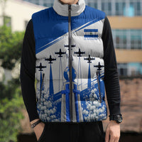 El Salvador Divine Savior Monument Sleeveless Puffer Jacket Flor De Izote Coat Of Arms Fighter Jets Art