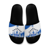 El Salvador Divine Savior Monument Slide Sandals Flor De Izote Coat Of Arms Fighter Jets Art