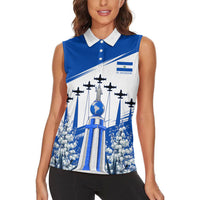 El Salvador Divine Savior Monument Women Sleeveless Polo Shirt Flor De Izote Coat Of Arms Fighter Jets Art